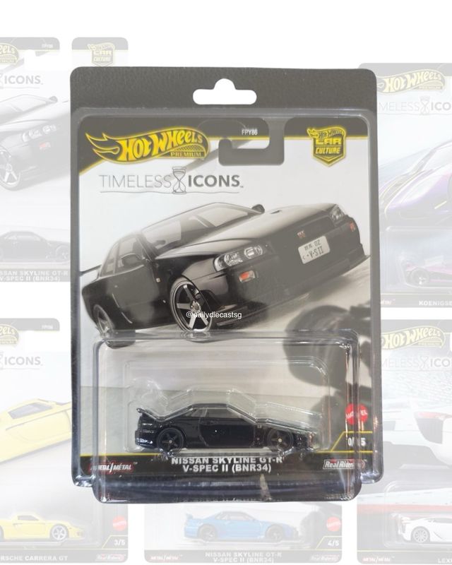 [PREORDER] 2025 Hot Wheels Premium Timeless Icon Nissan Skyline GT-R V-Spec II (BNR34) Black Chase