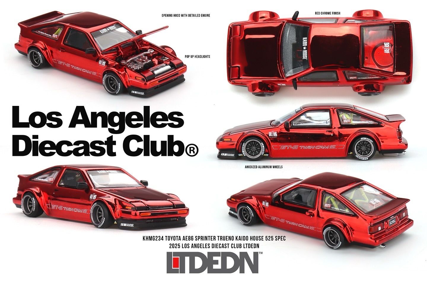[PREORDER] KAIDOHOUSE LTD EDN Toyota AE86 Sprinter Trueno 525 Spec (KHMG234) | 2025 Los Angeles Diecast Club