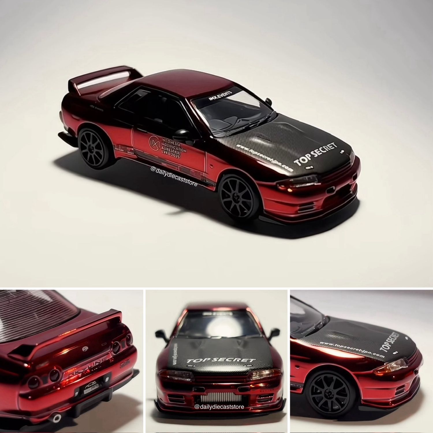 [PREORDER] MINI GT Nissan Skyline GT-R32 Top Secret Chrome Red + Top Secret Tee | 2025 International Automodified (IMX)