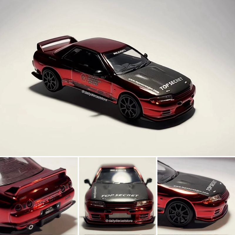 [PREORDER] MINI GT Nissan Skyline GT-R32 Top Secret Chrome Red + Top Secret Tee | 2025 International Automodified (IMX)