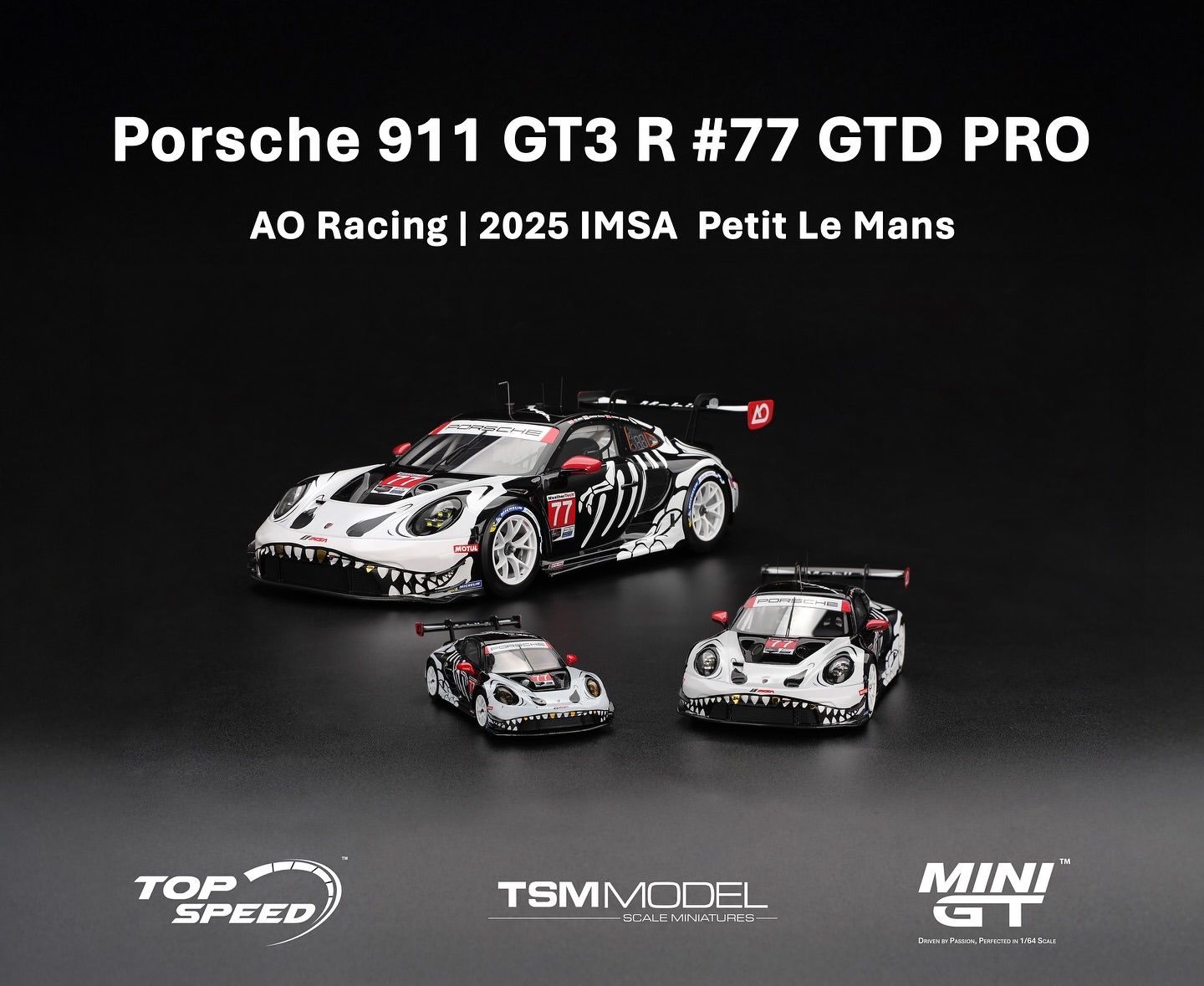 [PREORDER] MINI GT 1/64 Skeleton Rexy Porsche 911 GT3 R #77 GTD PRO AO Racing | 2025 IMSA Petit Le Mans