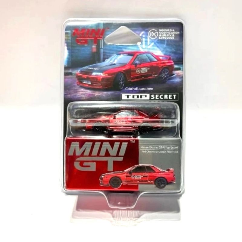 #1073 MINI GT Nissan Skyline GT-R32 Top Secret Chrome Red + Top Secret Tee | 2025 Indonesia Modification Expo (IMX)