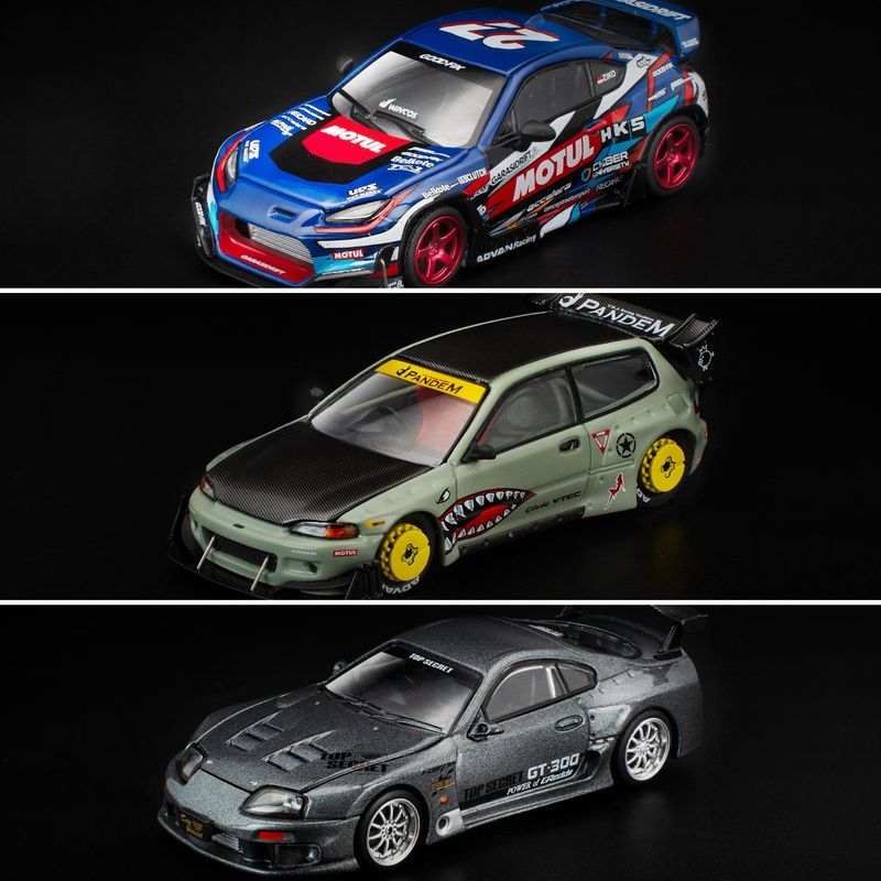 [PREORDER] POP RACE SUPRA GT300 TOP SECRET (PR64-022) / PANDEM CIVIC EG6 SHARKMOUTH (PR64-383) / PANDEM BRZ GARASI DRIFT &quot;BRZIKO&quot; (PR64-363) Bundle of 3 | 2025 Indonesia Diecast Expo (IDE-XII)
