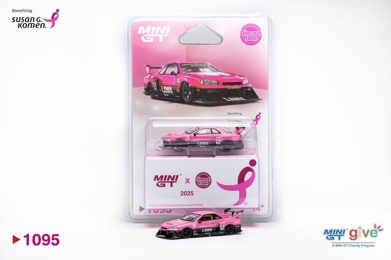 [PREORDER] #1095 MINI GT Nissan LB-ER34 Super Silhouette Skyline GIVE Charity Susan G Komen Pink | 2025 MINI GT Charity Sale