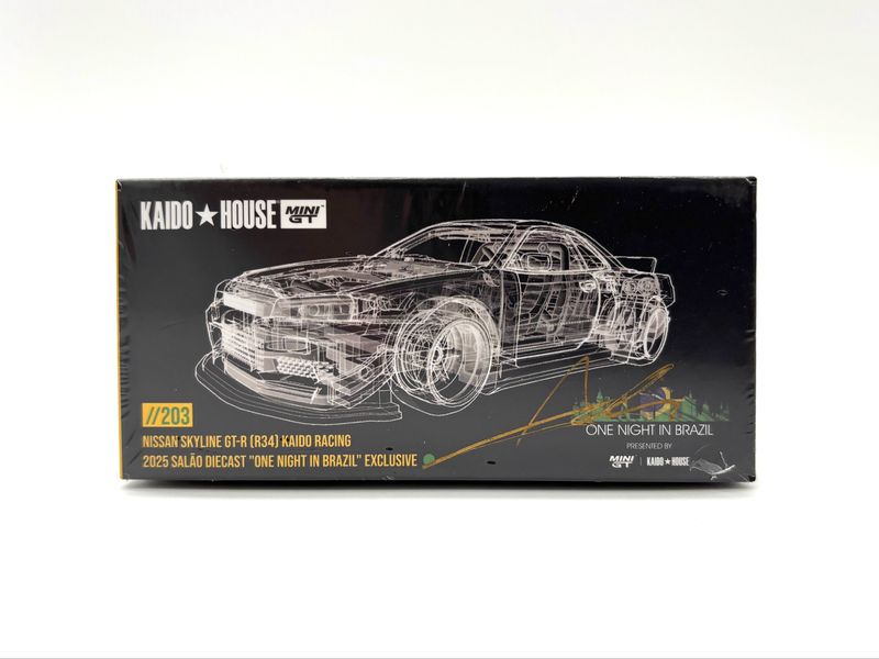 KAIDOHOUSE Nissan Skyline GT-R (R34) Kaido Racing (KHMG203) | 2025 Salao Diecast “One Night in Brazil”