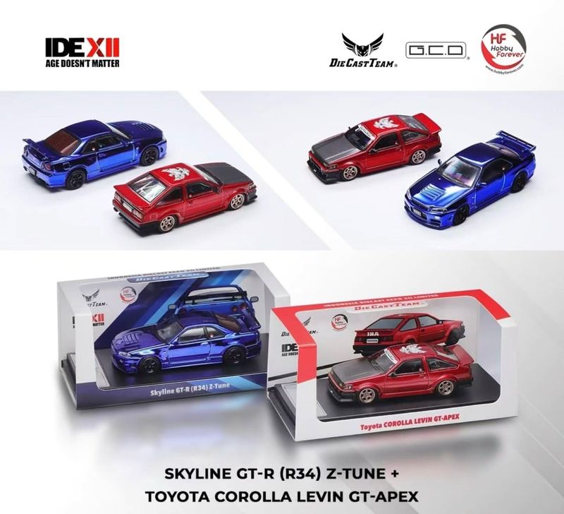 [PREORDER] GCD x Diecast Talk Nissan Skyline GT-R (R34) Z-TUNE / Toyota Corolla Levin GT-APEX | 2025 Indonesia Diecast Expo (IDE-XII)