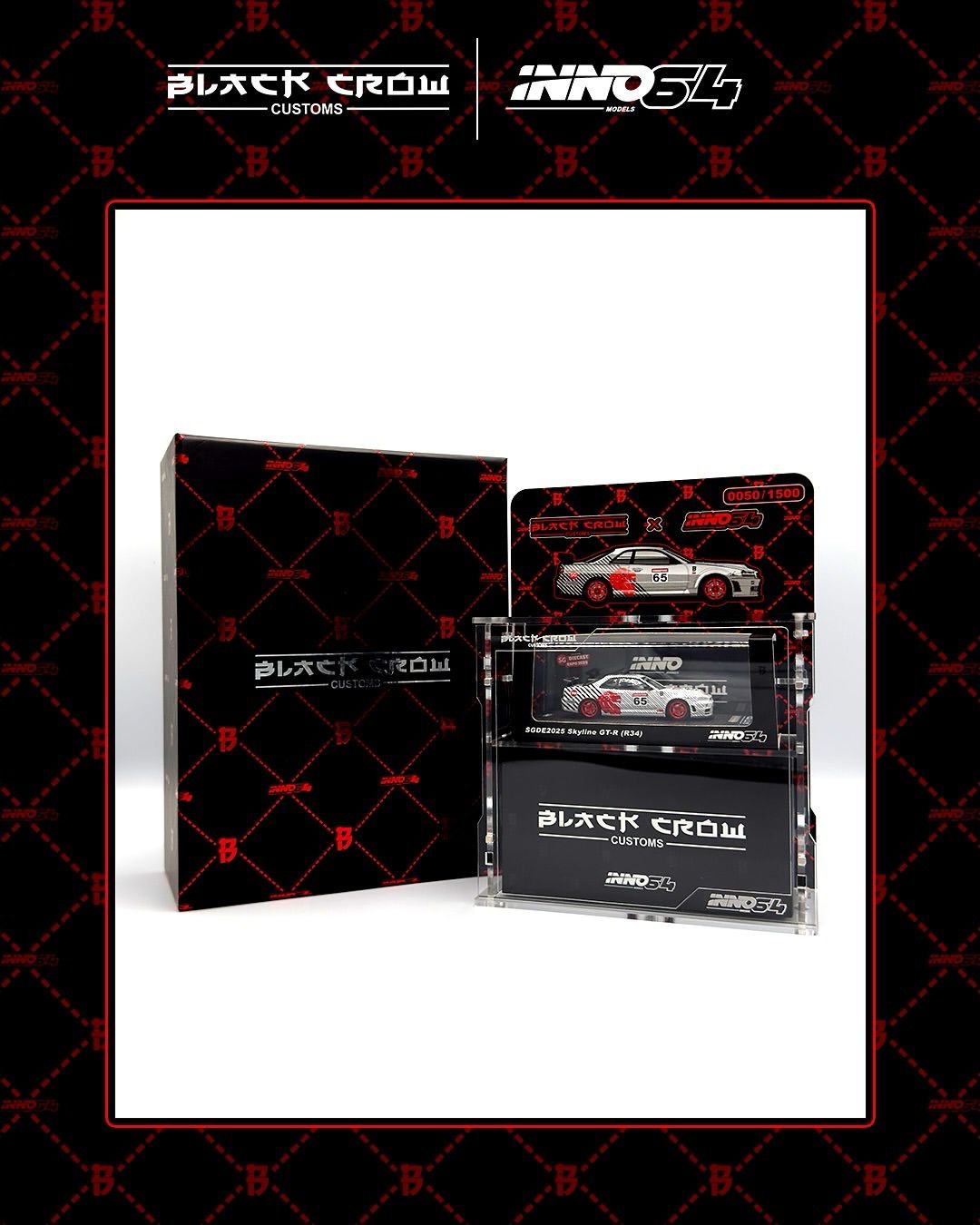 INNO64 x BLACK CROW CUSTOMS x SGDE NISSAN SKYLINE GT-R (R34) with Exclusive Display Set | 2025 Singapore Diecast Expo INNO64 x BLACK CROW CUSTOMS x SGDE NISSAN SKYLINE GT-R (R34) with Exclusive Display Set | 2025 Singapore Diecast Expo