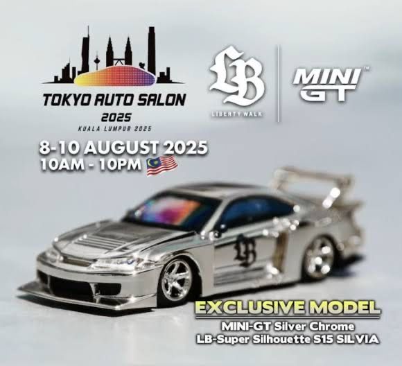 Mini Gt Lbwk 東京オートサロン マレーシア S15 クローム。 PREORDER] #1014 MINI GT Silver Chrome LB-Super Silhouette S15