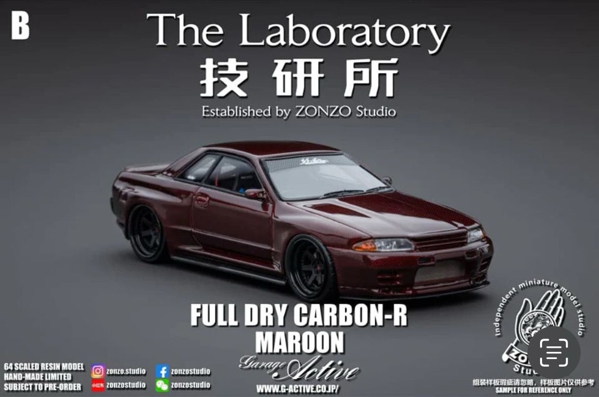 Zonzo The Laboratory 1/64 Resin Garage Active Nissan Skyline GTR32 Full Dry Carbon R Maroon