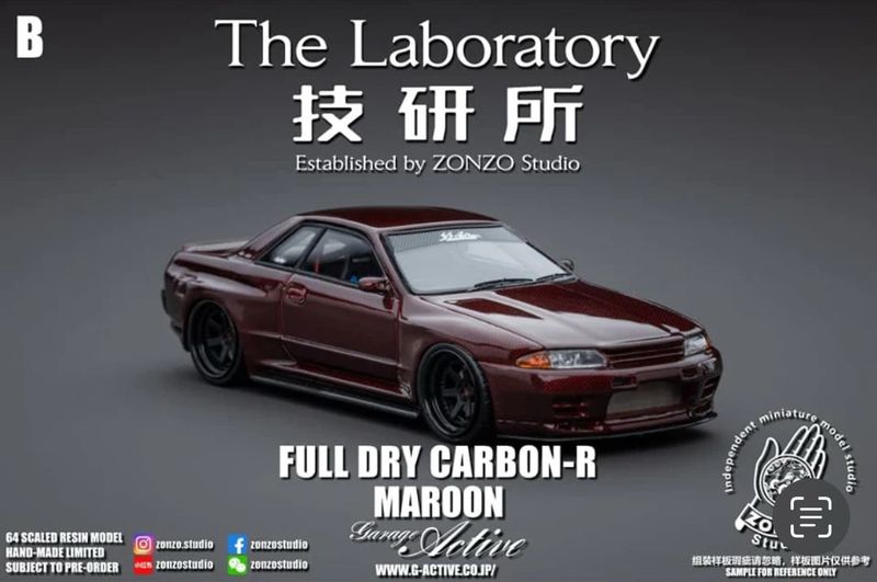 Zonzo The Laboratory 1/64 Resin Garage Active Nissan Skyline GTR32 Full Dry Carbon R Maroon