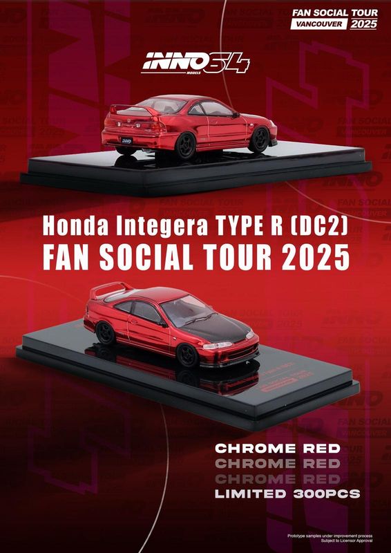 INNO64 Honda Integra Type R (DC2) Chrome Red Carbon Hood | 2025 POP RACE x INNO64 Fan Social Tour Vancouver Canada