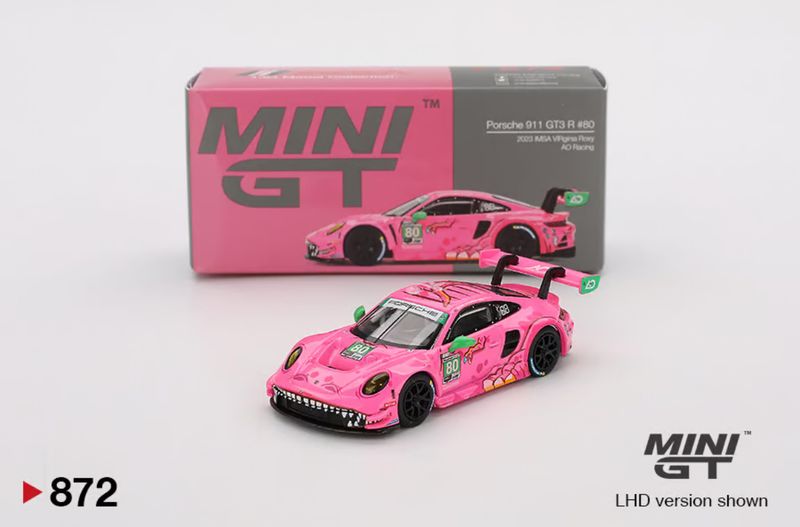 #872 MINI GT Porsche 911 GT3 R #80 Pink 2023 IMSA VIRginia Roxy AO Racing | Box Sealed