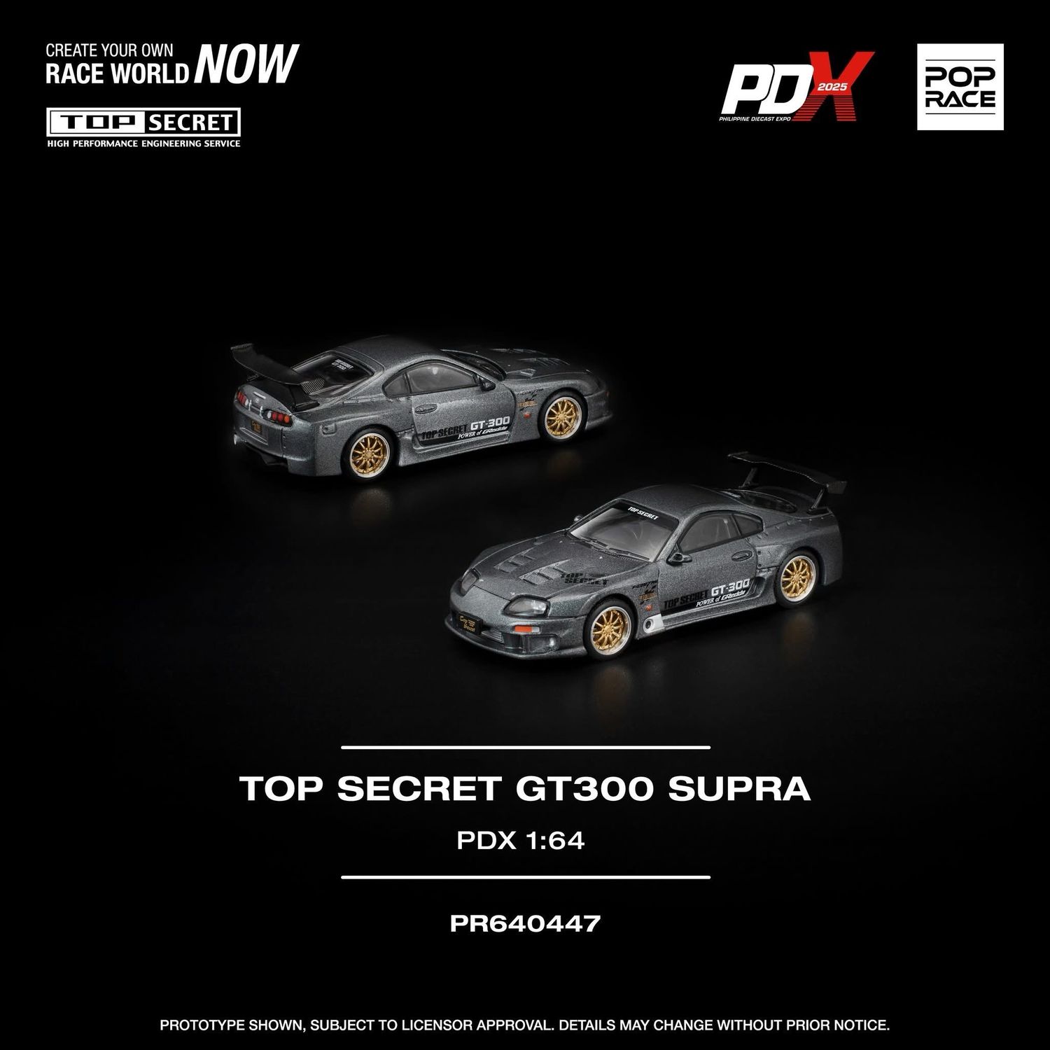 [PREORDER] POP RACE Top Secret Toyota Supra GT300 Grey (PR64-447) | 2025 Philippines Diecast Expo (PDX)
