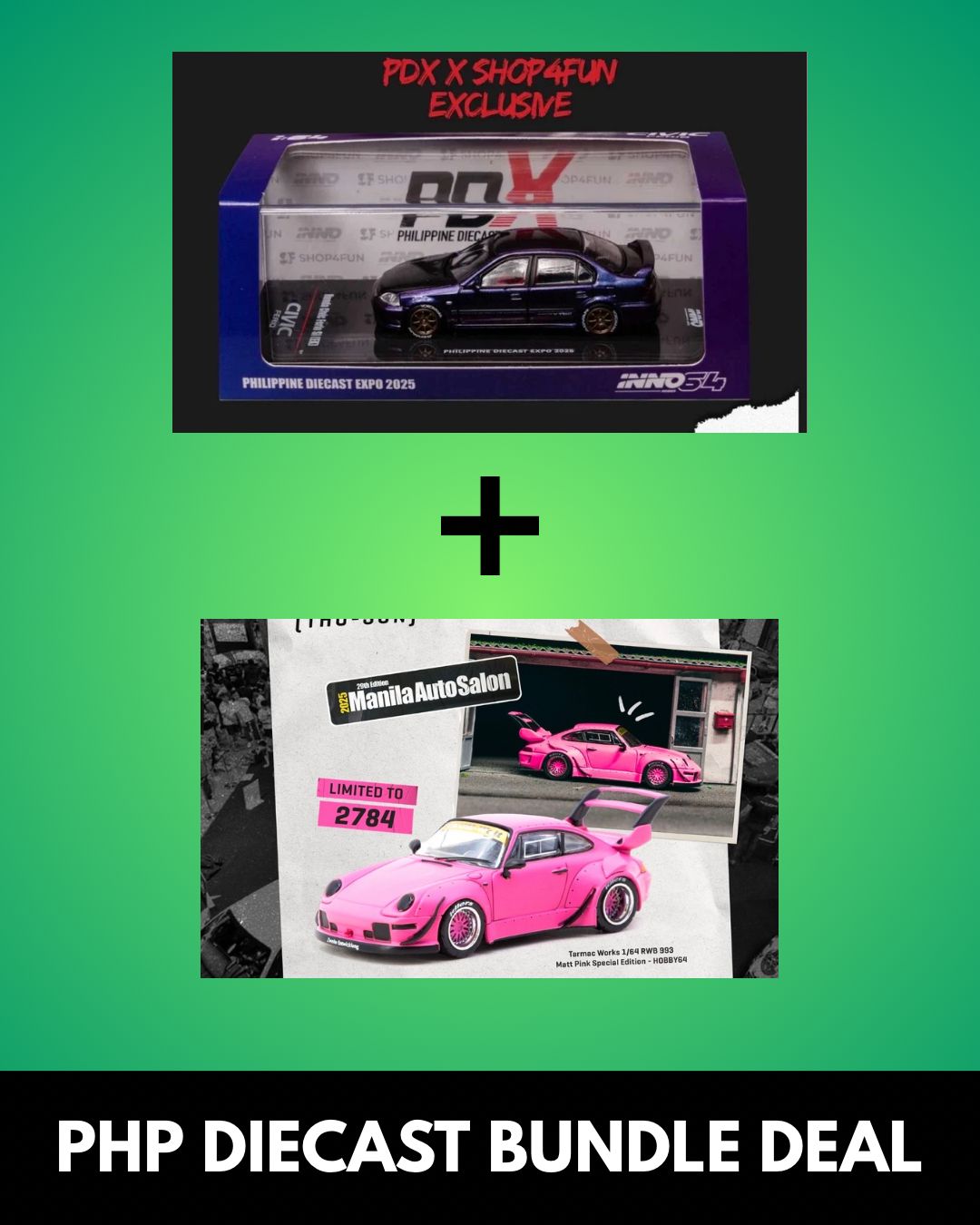 INNO64 Civic Fiero PDX + Tarmac Works RWB Matt Pink Manila Autosalon Bundle Set FLASH SALE! INNO64 Civic Fiero PDX + Tarmac Works RWB Matt Pink Manila Autosalon Bundle Set FLASH SALE!