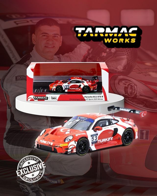 Tarmac Works x Diecast Turkey Porsche 911 GT3 R / FIA Motorsport Games GT Sprint 2024 Winner / Ayhancan Güven (Exclusive) Tarmac Works x Diecast Turkey Porsche 911 GT3 R / FIA Motorsport Games GT Sprint 2024 Winner / Ayhancan Güven (Exclusive)