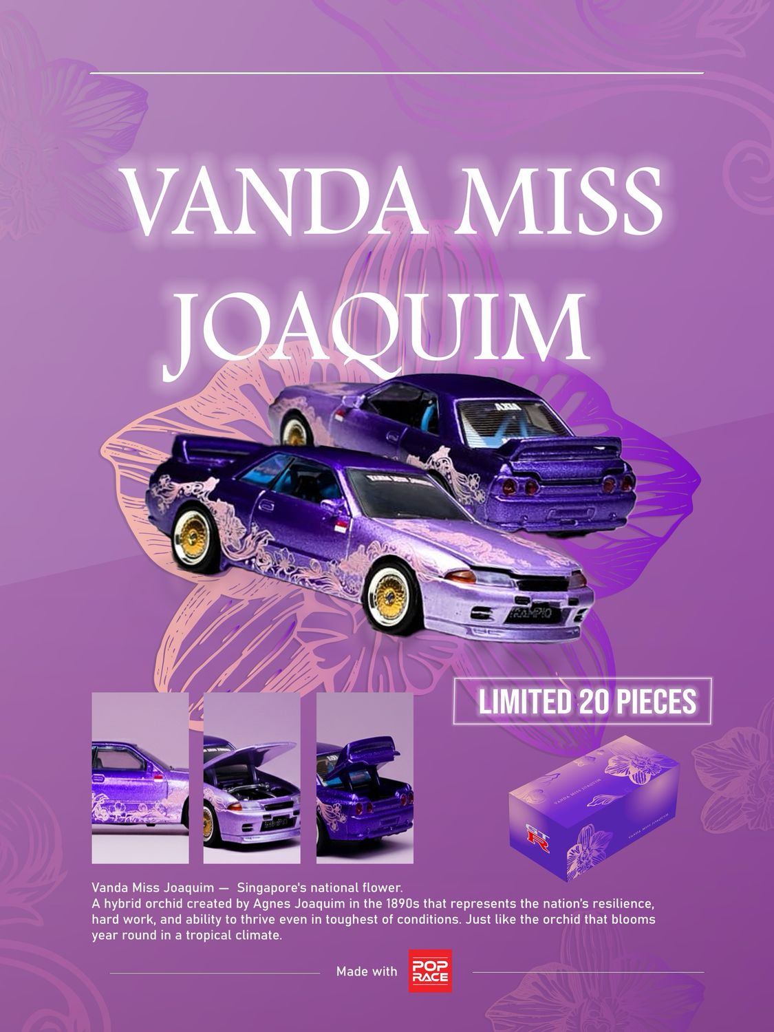 [PREORDER] POP RACE Nissan Skyline GT-R32 Vanda Miss Joaquim Edition Purple Custom