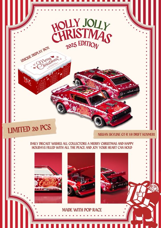 [PREORDER] POP RACE Nissan Skyline GT-R V8 Drift Kenmeri Christmas Edition Custom