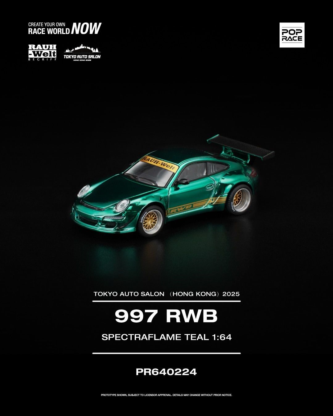 [PREORDER] POP RACE Porsche 997 RWB Spectraflame Teal (PR64-224) with Merch Option | 2025 Tokyo Auto Salon Hong Kong