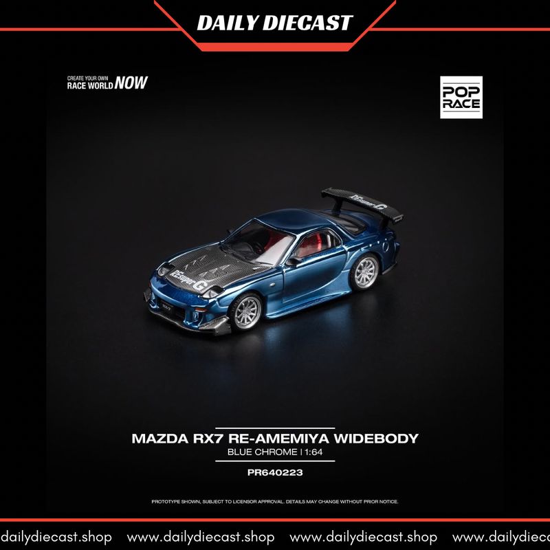 POP RACE Mazda RX7 RE-AMEMIYA Widebody Blue Chrome (PR64-223)