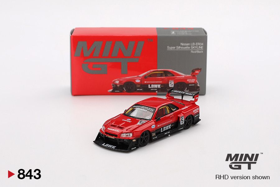 #843 MINI GT Nissan LB-ER34 Super Silhouette Skyline Red-Black #843 MINI GT Nissan LB-ER34 Super Silhouette Skyline Red-Black