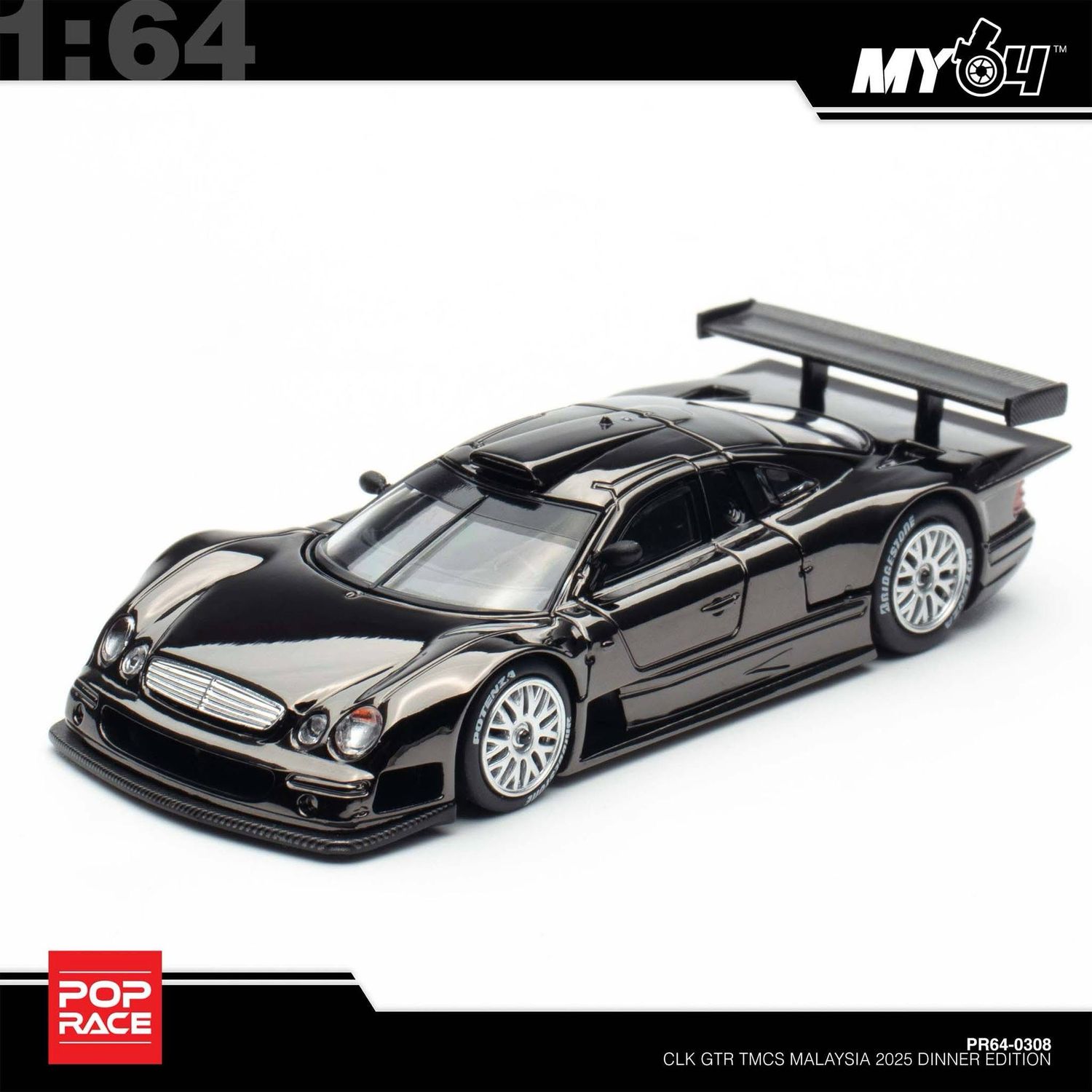 POP RACE Mercedes Benz CLK GTR Black Chrome (PR64-308) Dinner Car