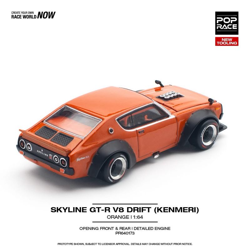 POP RACE Nissan Skyline GT-R V8 Drift Orange [KPGC110] Kenmeri (PR64-173)