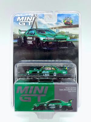 1016 MINI GT Nissan LB-ER34 Super Silhouette Skyline Green Chrome
