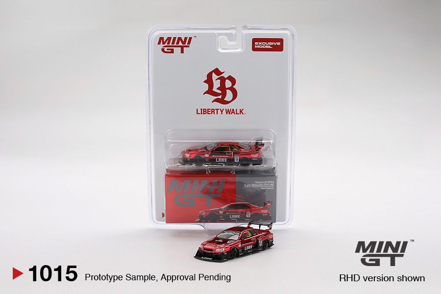 #1015-LB MINI GT Nissan LB-ER34 Super Silhouette Skyline Red Chrome | Liberty Walk Brazil Tour 2025 Exclusive