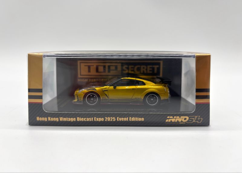 INNO64 Nissan GT-R (R35) "Top Secret" Gold with Black Carbon Hood | 2025 HK Toy Car Salon x HK Vintage Diecast Expo