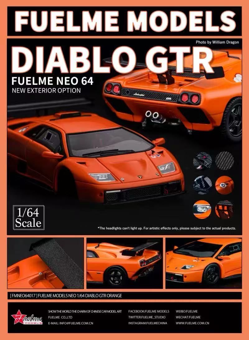FuelMe 1/64 Model Resin Lamborghini Diablo GTR Orange