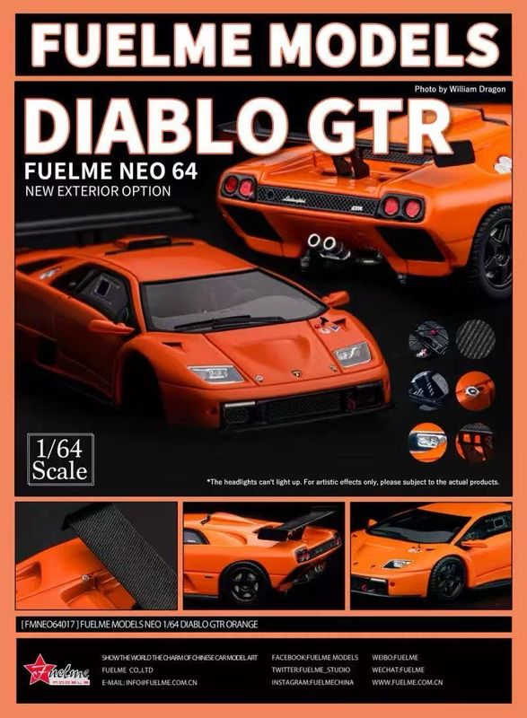FuelMe 1/64 Model Resin Lamborghini Diablo GTR Orange