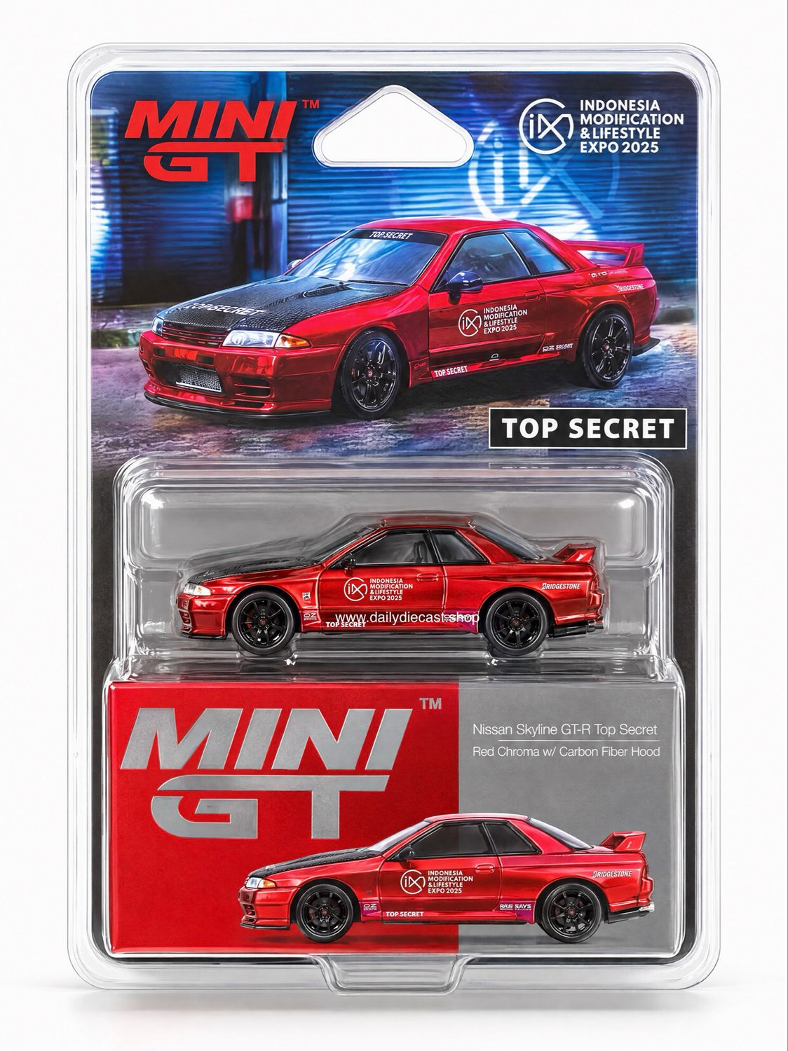 #1073 MINI GT Nissan Skyline GT-R32 Top Secret Chrome Red w/ Top Secret T-Shirt | 2025 Indonesia Modification Expo (IMX)