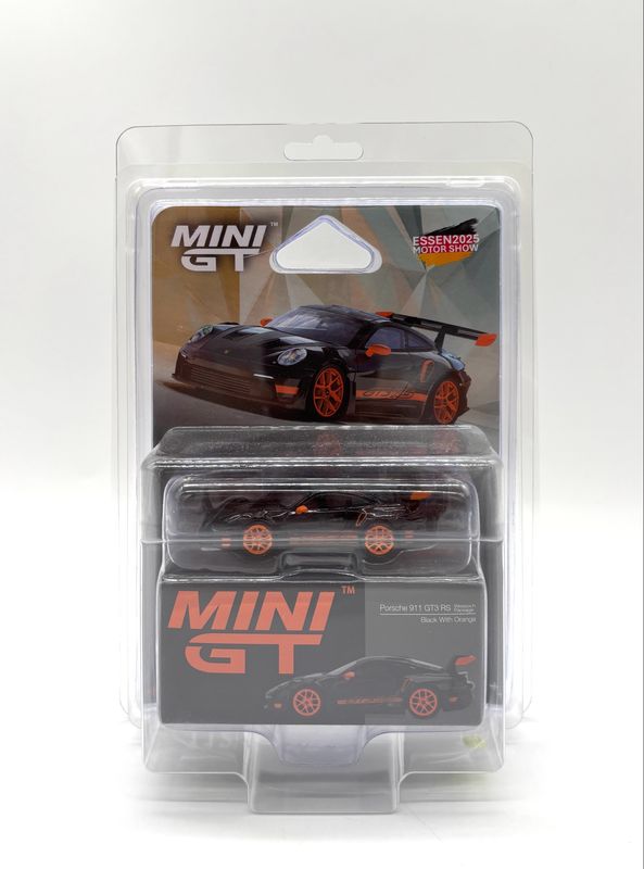 #1127 MINI GT Porsche 911 (992) GT3 RS Weissach Package Black With Orange | 2025 Essen Motor Show Exclusive #1127 MINI GT Porsche 911 (992) GT3 RS Weissach Package Black With Orange | 2025 Essen Motor Show Exclusive
