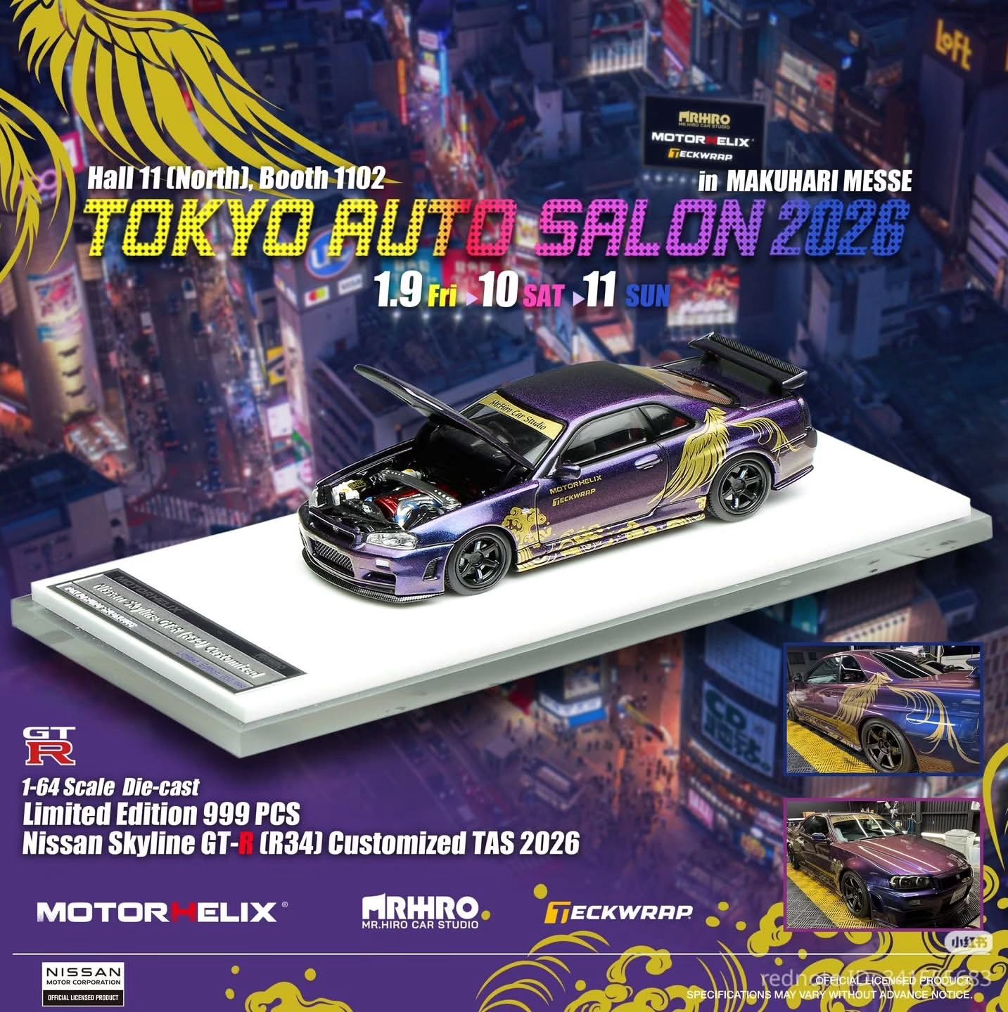 [PREORDER] Motorhelix Nissan Skyline GT-R (R34) Customized TAS 2026 Purple | 2026 Tokyo Auto Salon JP