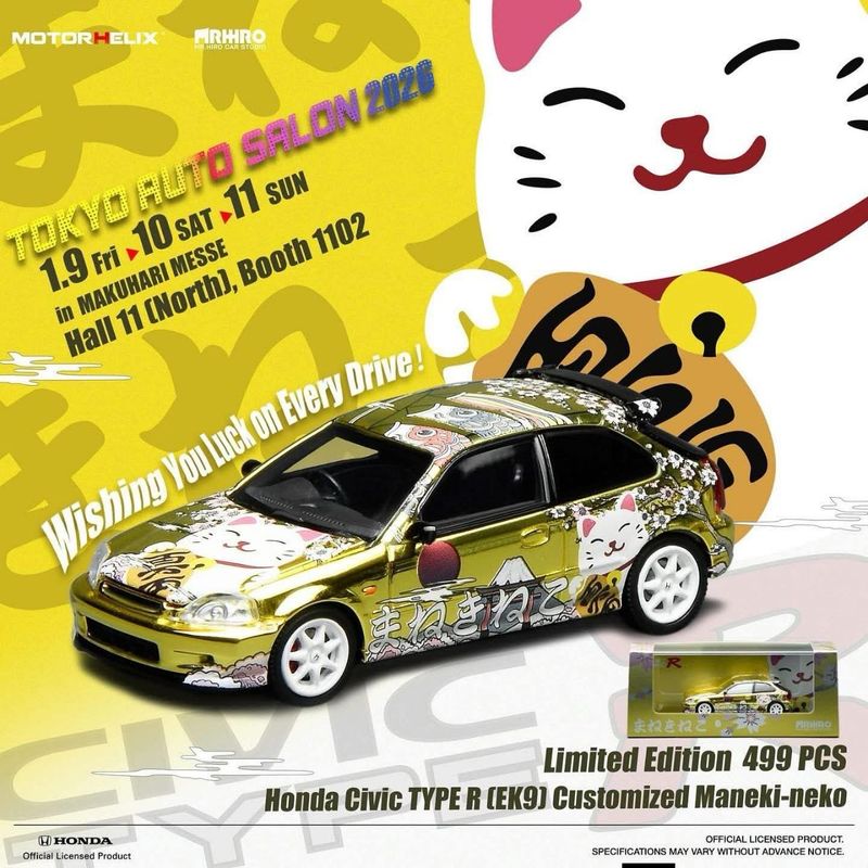 [PREORDER] Motorhelix Honda Civic TYPE R (EK9) Customized Maneki-Neko Gold Chrome | 2026 Tokyo Auto Salon JP