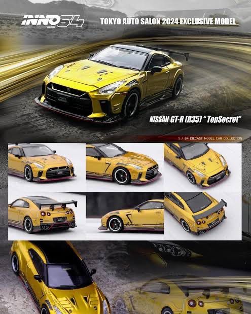 INNO64 Nissan GT-R (R35) “Top Secret” Gold TAS 2022 Exclusive Event Model | 2024 Tokyo Autosalon Japan