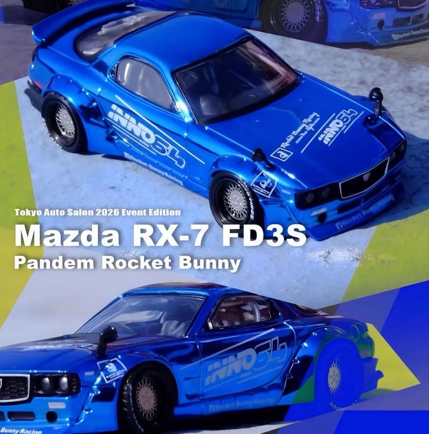 [PREORDER] INNO64 Mazda RX-7 FD3S Pandem Rocket Bunny Blue | 2026 Tokyo Autosalon Japan