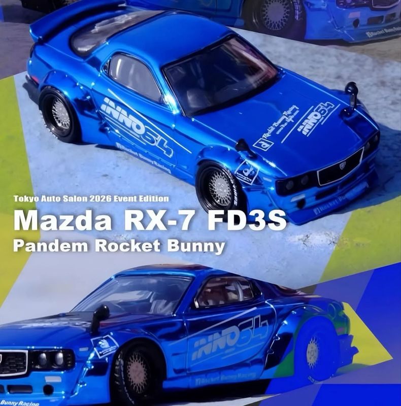 INNO64 Mazda RX-7 FD3S Pandem Rocket Bunny Boss Wide Body Kit Blue | 2026 Tokyo Autosalon Japan