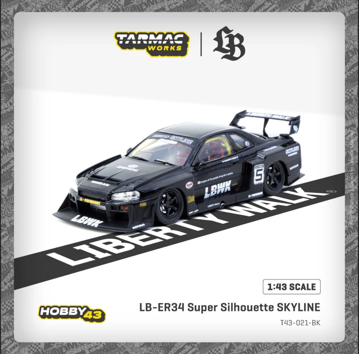 [PREORDER] Tarmac Works 1/43 Liberty Walk LB-ER34 Super Silhouette Skyline Black