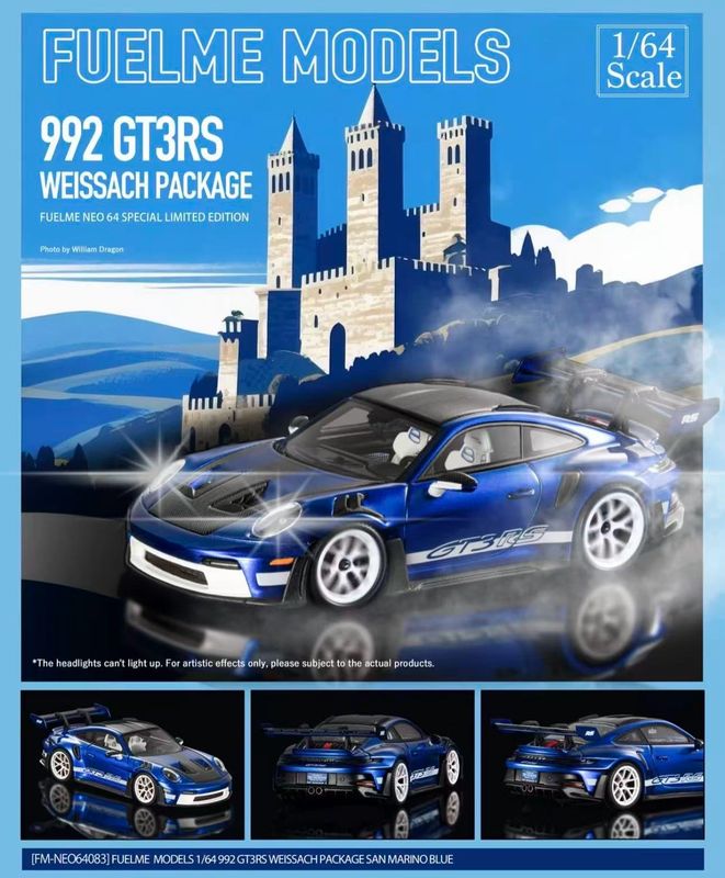 FuelMe 1/64 Model Resin Porsche 911 GT3 RS Weissach Package San Marino Blue