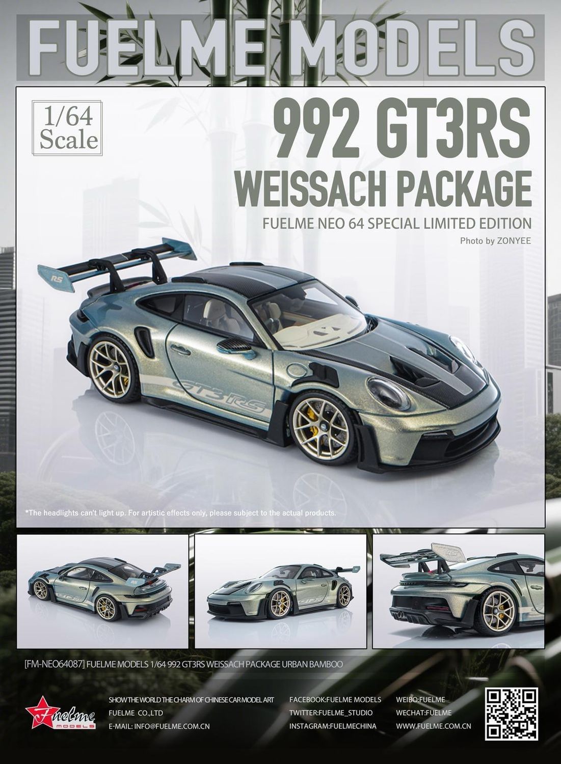 FuelMe 1/64 Model Resin Porsche 911 GT3 RS Weissach Package Urban Bamboo