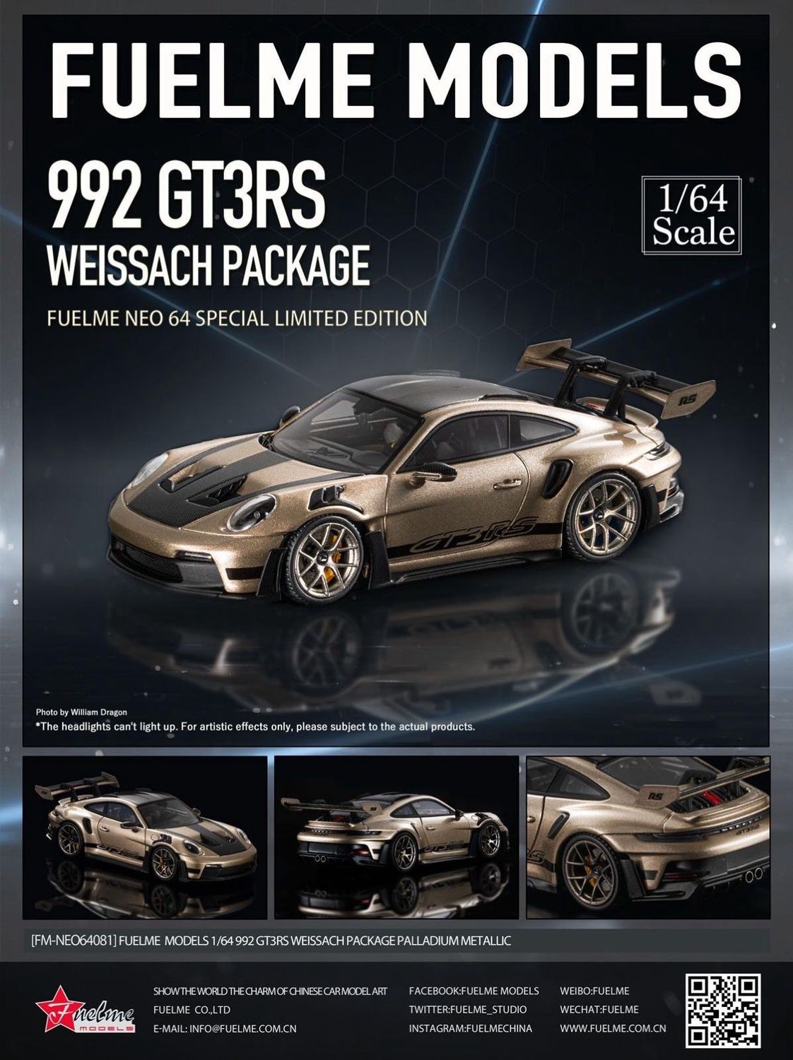 FuelMe 1/64 Model Resin Porsche 911 GT3 RS Palladium Metallic