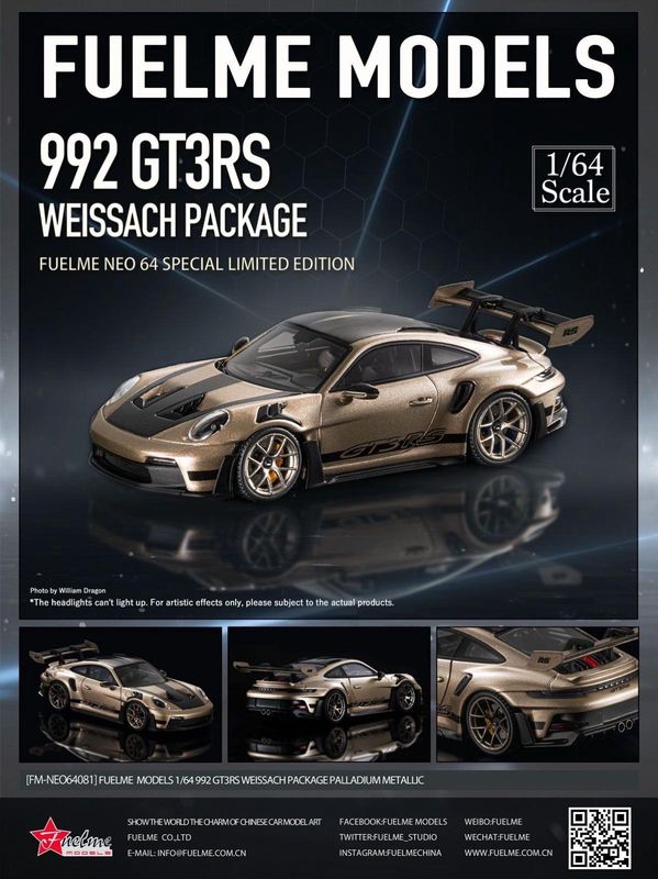 FuelMe 1/64 Model Resin Porsche 911 GT3 RS Palladium Metallic