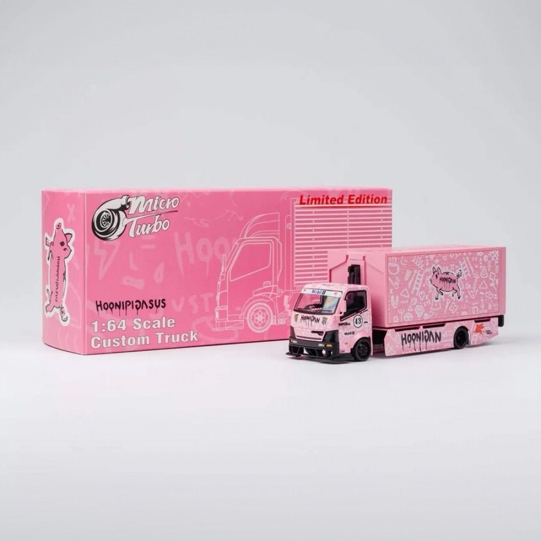 Micro Turbo 1/64 Hoonipigasus Pink Pig Flatbed Tow Truck Micro Turbo 1/64 Hoonipigasus Pink Pig Flatbed Tow Truck
