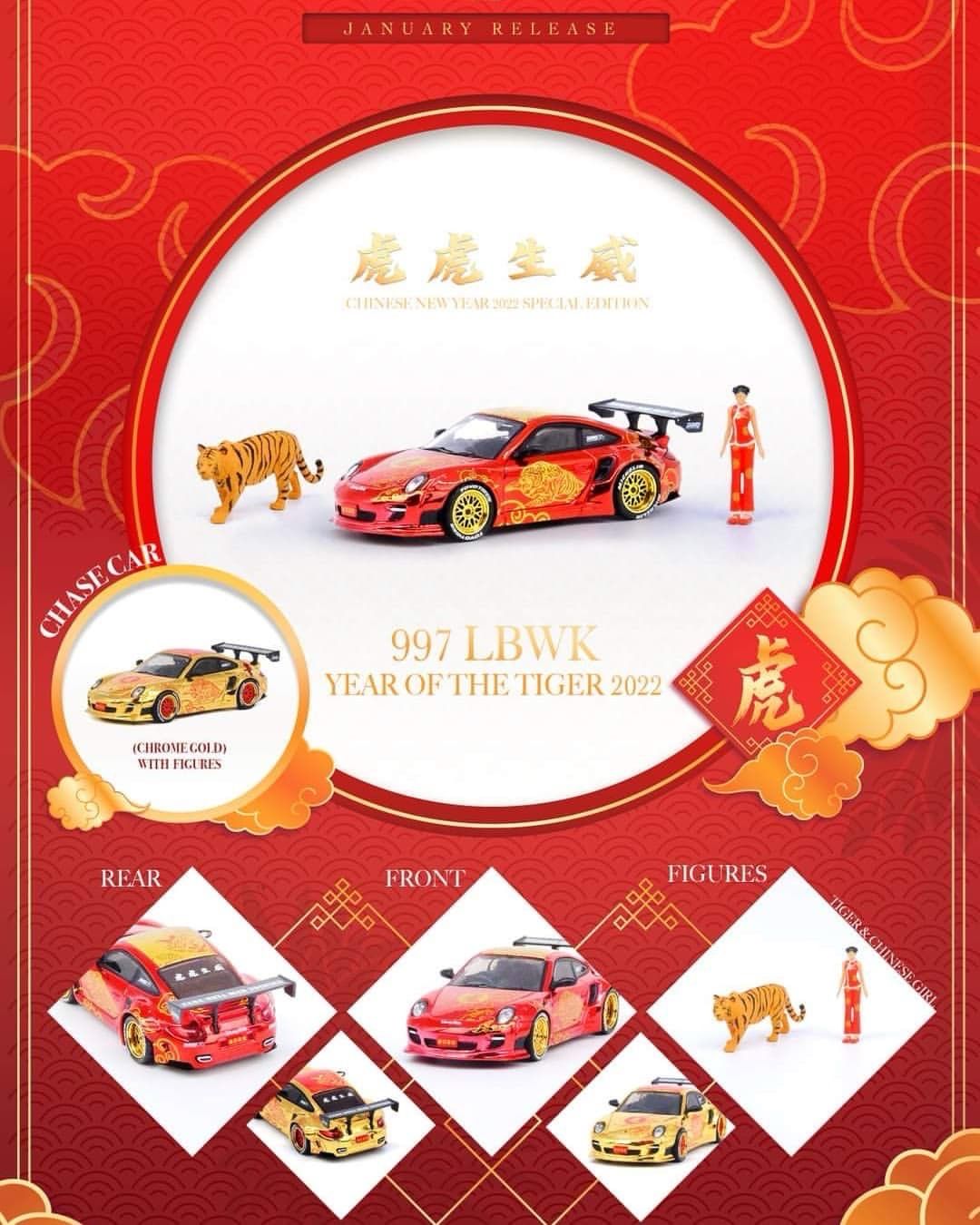 [UNSEALED] INNO64 Porsche 997 LBWK with Figurines Year of Tiger Red | 2022 Chinese New Year Edition