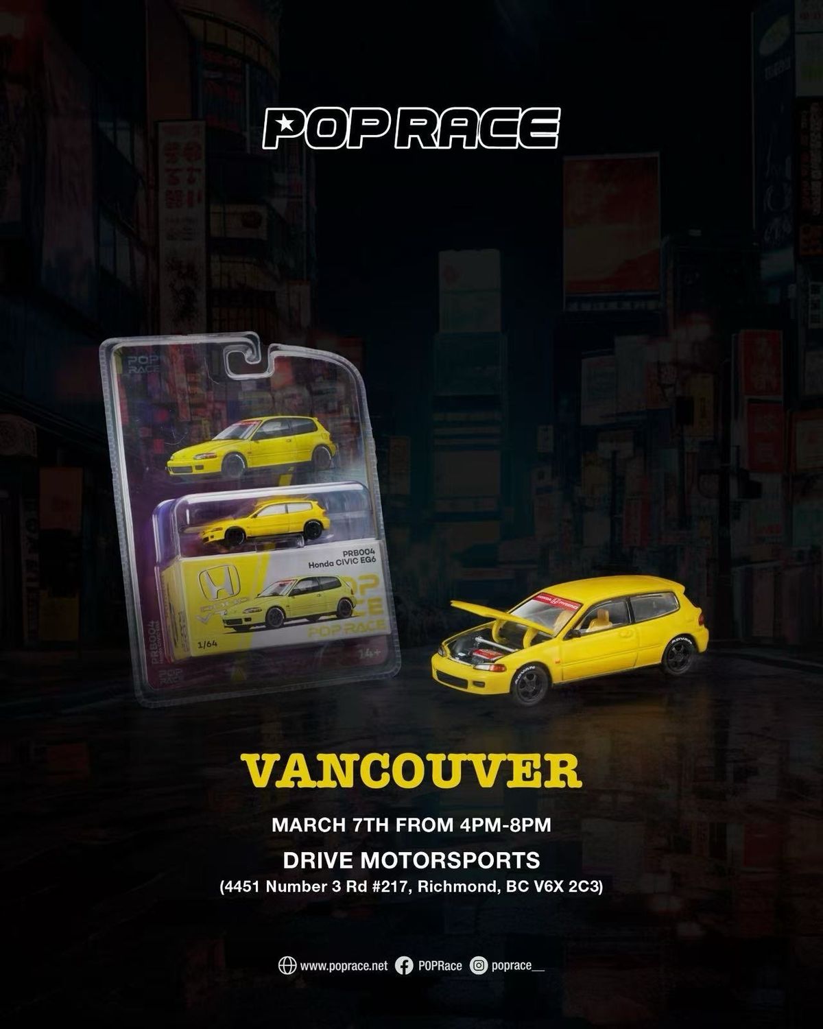 [PREORDER] POP RACE Honda Civic EG6 Yellow Event Exclusive (PRB004) | Vancouver Drive Motorsports