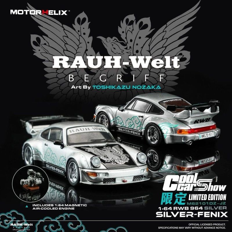 [PREORDER] Motorhelix x Toshikazu Nozaka RWB 964 Silver-Fenix with Air-Cooled Engine Display | 2026 Cool Car Show