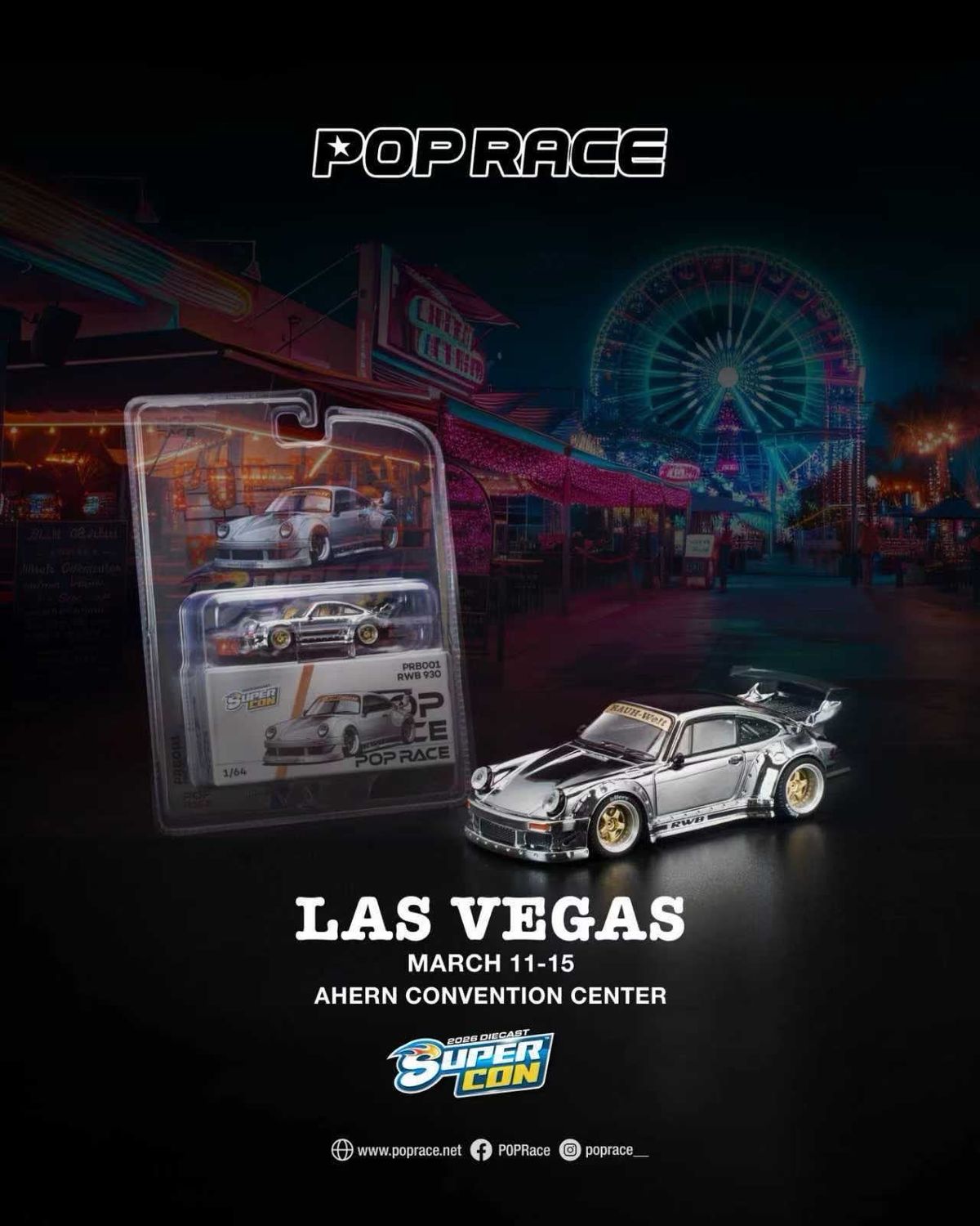 [PREORDER] POP RACE RWB 930 Silver Chrome (PRB001) | 2026 Las Vegas Diecast Supercon
