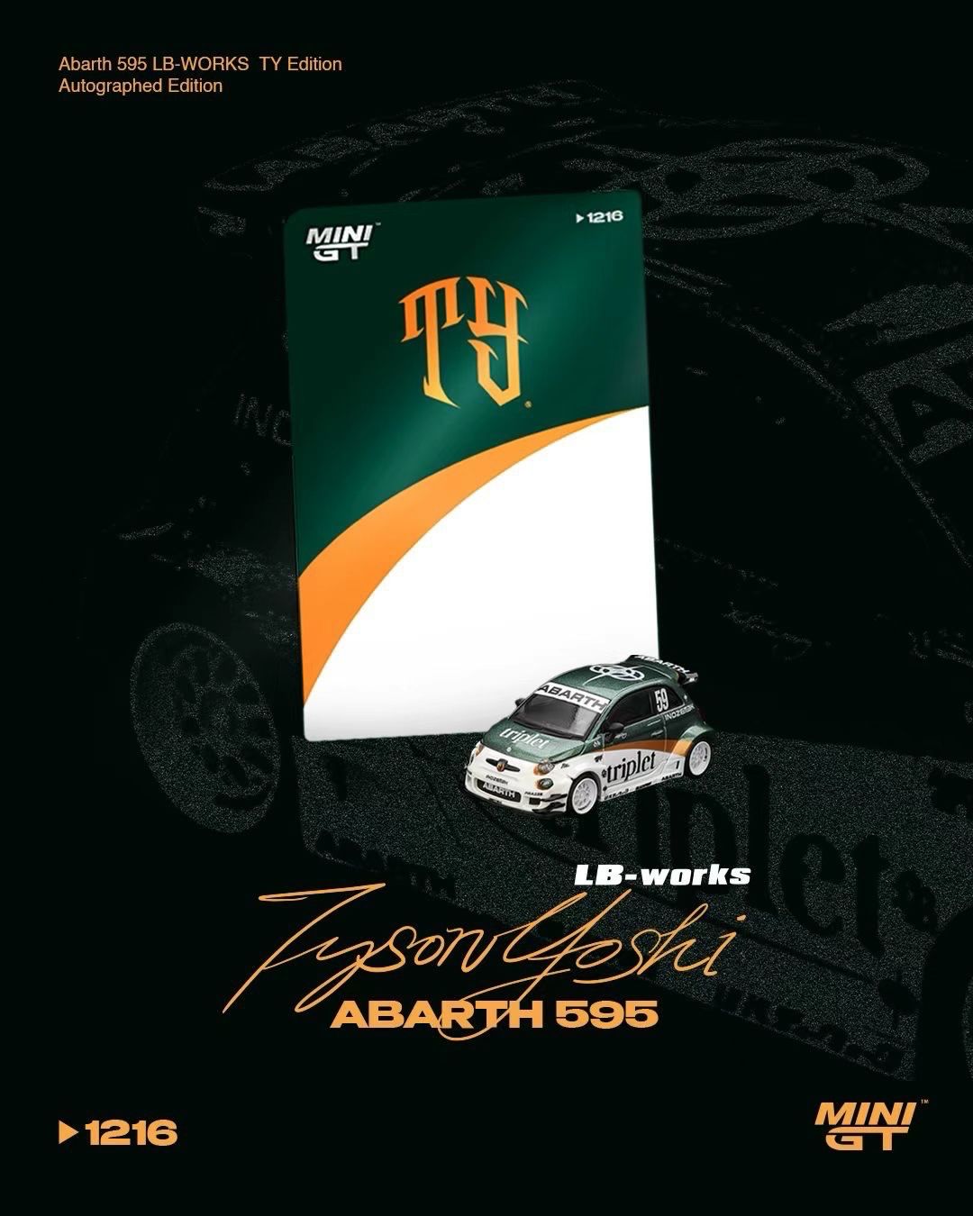 [PREORDER] #1216 MINI GT Abarth 595 LB-Works Tyson Yoshi Signed | Hong Kong Event Edition