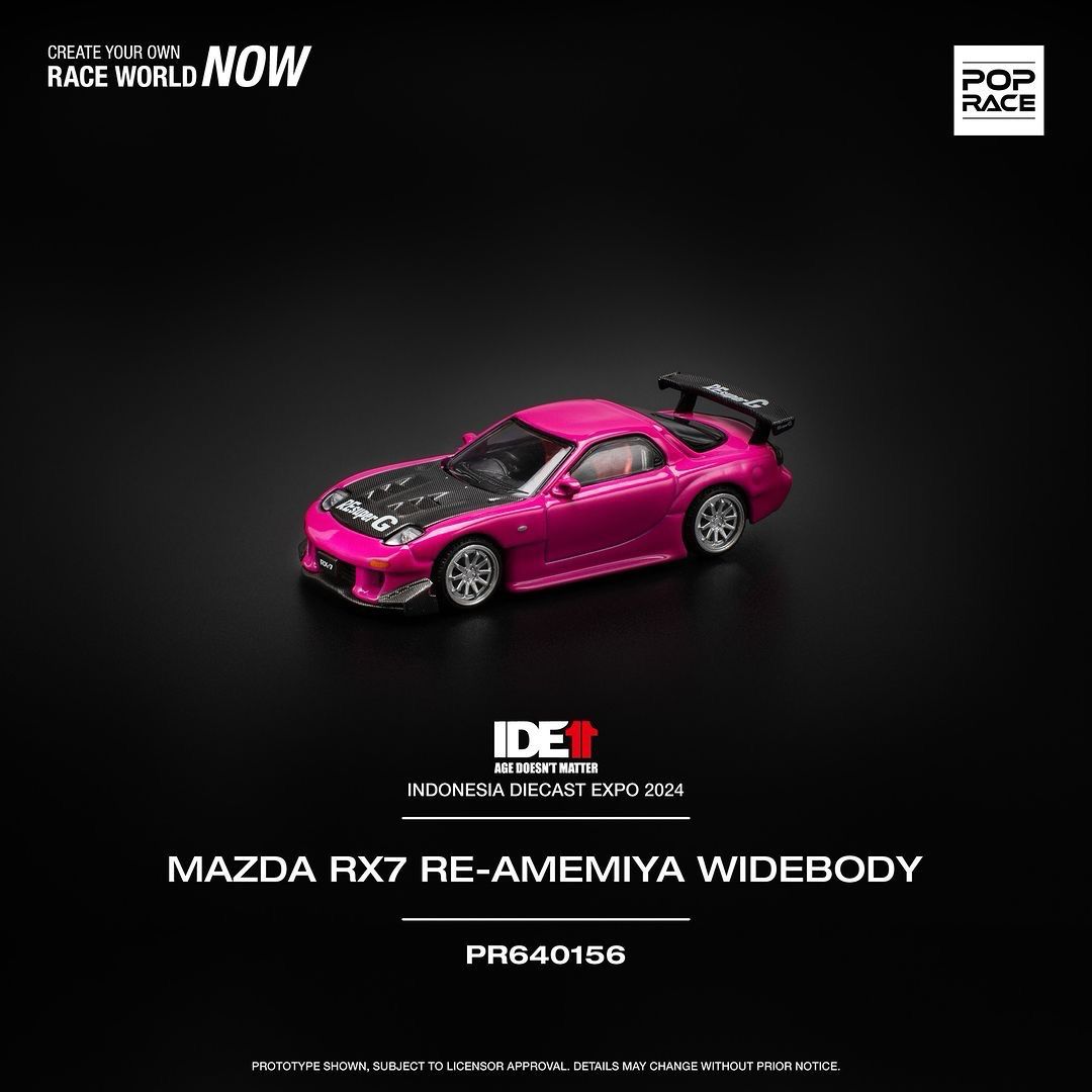 [UNSEALED] POP RACE Mazda RX7 RE-AMEMIYA Widebody Pink (PR64-156) | 2024 Indonesia Diecast Expo (IDE)